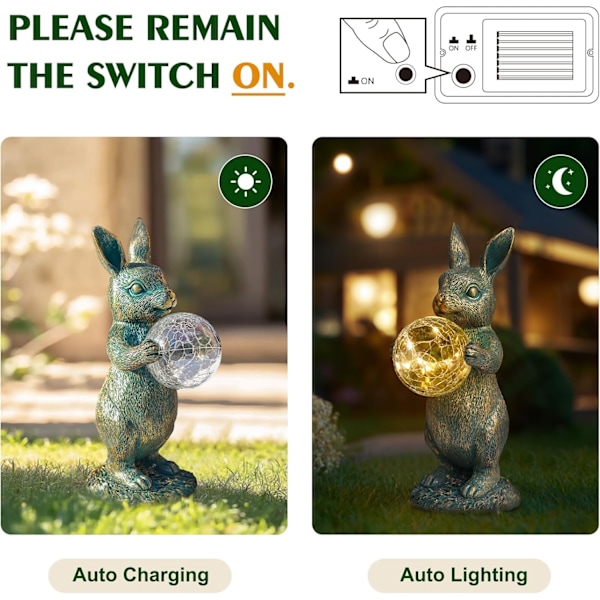 Hage utendørs statuer kanin med solcellelys kaninfigurer dekorasjoner med bredere base og forsterket vekt for uteplass hage plen Rabbit With Solar Ball