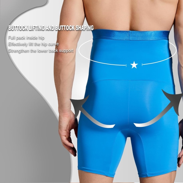 Mænds mavekontrol shorts højtaljede undertøj slankende shapewear body shaper ben boxer briefs Blue L