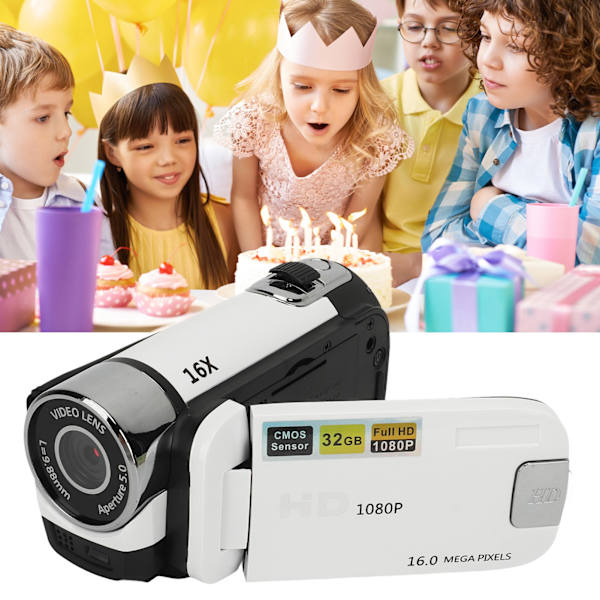 D90 1080P 16MP digitaalinen kamera 2,4 tuuman kääntyvä näyttö videokamera 16x zoom HD videonauhuri täyttövalolla White