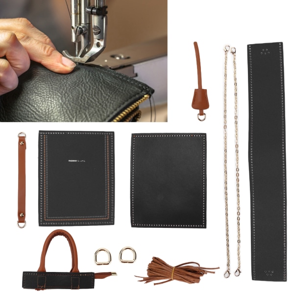 DIY virkad väska Handgjord Handväska i moderiktig stil Legering konstläder för hantverksälskare Black