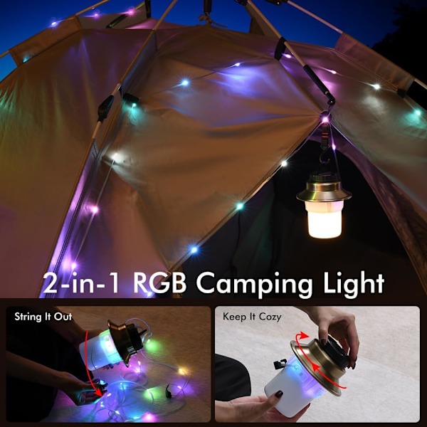 Ladattava LED-retkilyhty - 5 tilaa RGB vedenpitävä säädettävä kirkkaus akkukäyttöinen ulkokäyttöön Golden&Black