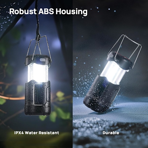2 kpl kokoontaitettavia LED-retkilyhtyjä - USB - C Ladattava ja paristo - Virtalähteinen 2 - in - 1 taskulampulla ja magneettijalustalla Em:lle Black