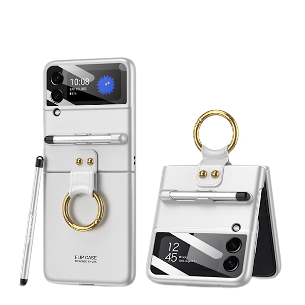Skal för Samsung Galaxy Z Flip 3 med S Pen och Ringhållare, Ultratunt Matt Läder Anti-Drop Telefonskal med Kameraskärmsskydd