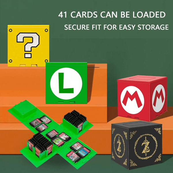 Kompatibel med Nintendo Switch, Extra Large Capacity Switch Game Case, Uppgraderad 41 Slots Switch Game Card Storage Box, Press to Unfold Fun Card Case L Green