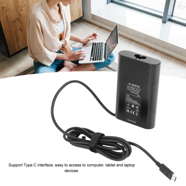Type C bærbar PC strømadapter 65W 20V 3.25A Flere beskyttelse Type C bærbar PC lader for datamaskin nettbrett EU-plugg 100‑240V