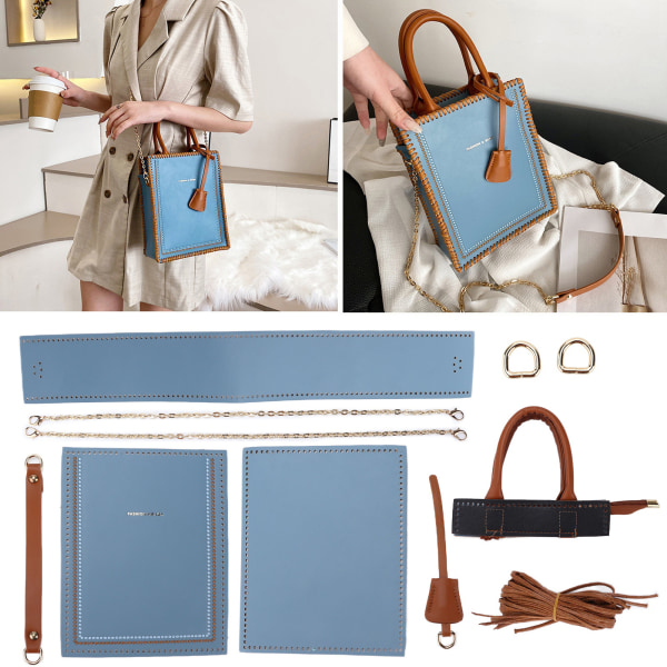 DIY virkad väska Handgjord Handväska i moderiktig stil Legering konstläder för hantverksälskare Blue