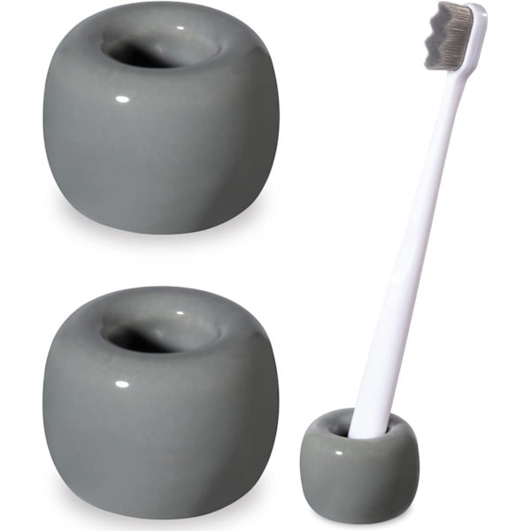 Snygg Mini Keramik Tandborsthållare Stativ för Badrum Toalettbänkar (Grå 2-pack) 2Gray