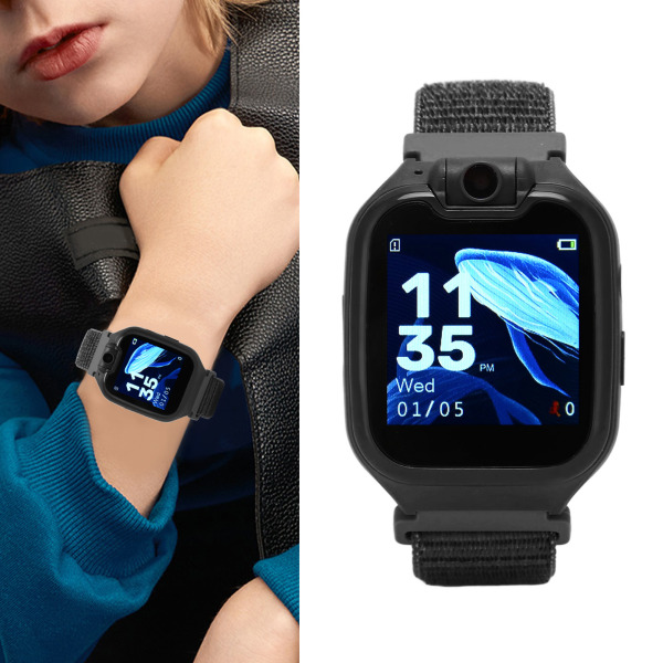 Kids Smart Watch 1.54in IPS HD Color Touch Screen Smart Watch för barn 2G GSM Support Telefonsamtal SOS Alarm Foto Video Musikspel Black