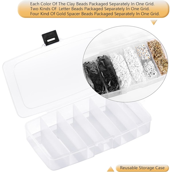 Vit Svart Lera Pärlor Armband Tillverkning Kit, Heishi Pärlor Polymer Lera Pärlor för Smycken Tillverkning, Vänskap Armband Kit med Guld Pärlor Bokstäver Black and white