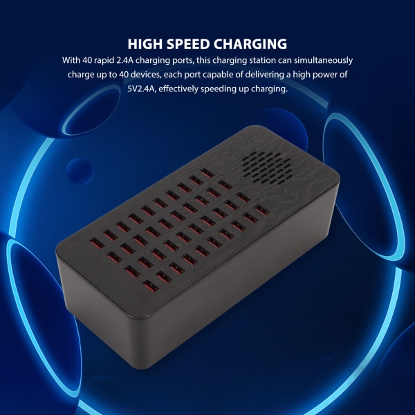 USB A ladestasjon 200W 40 porter automatisk deteksjon USB hurtiglading dokkingstasjon for flere enheter smarttelefon nettbrett bærbar datamaskin 100 til 240V EU