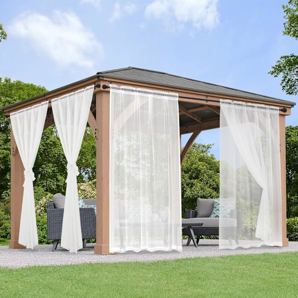 2-lagers Vattentäta Skira Gardiner för Uteplats - Ljusfiltrerande Mesh-nätgardiner, 2 Paneler Vita 132B x 213L cm, Idealiska för Veranda white 54"W x 84"L (Pack of 2)