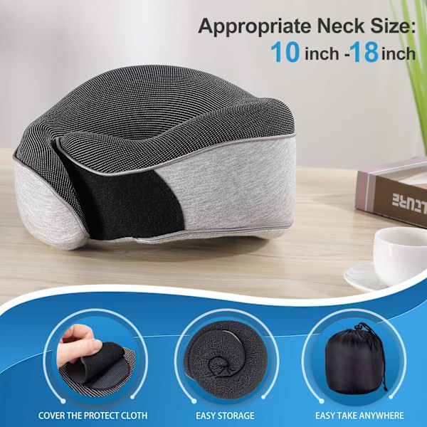 Reise nakkepute hake støtte pute justerbar 100% ren minne skum pute for hjem, fly og bil, ny ergonomisk design myk beste full nakke su Grey