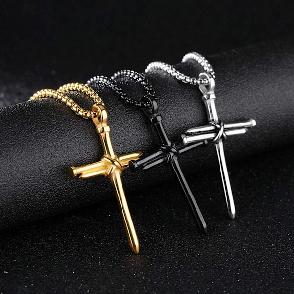 Ristiriipus miehille Ristiriipus VOIMAA Raamatun jae Ruostumattomasta teräksestä valmistettu kaulakoru Layered Black Cross