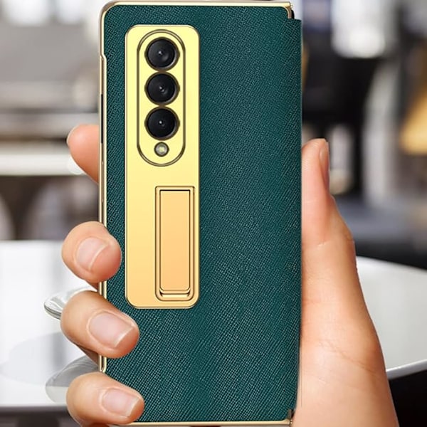 Samsung Galaxy Z Fold 3 -kotelolle ylellinen nahkainen hybridipinnoitettu PC-kotelo jalustalla, iskunkestävä suojakotelo Samsung G:lle