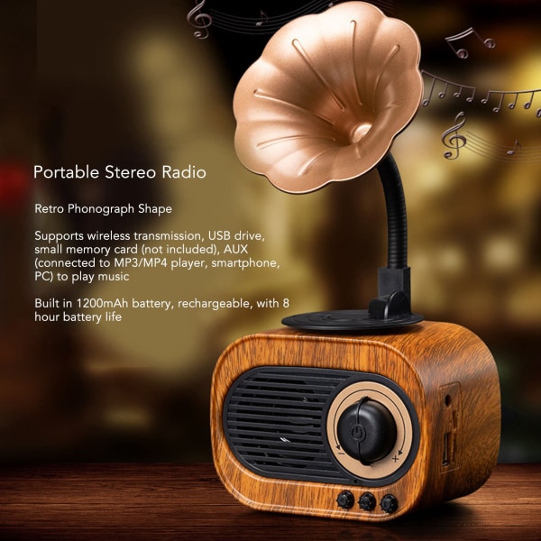 Bluetooth-kaiutin, retro-grammofonimuoto, ladattava, kannettava langaton stereoradio