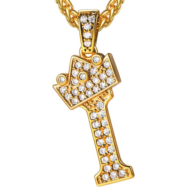 Krone Initial A-Z Halskjede, Iced Out Bokstavanheng med 22-24 Tommers Kjede, Menn Kvinner Bling Hip Hop Alfabet Navn Smykker Gave Store Initialer Halskjeder I 18K Gold