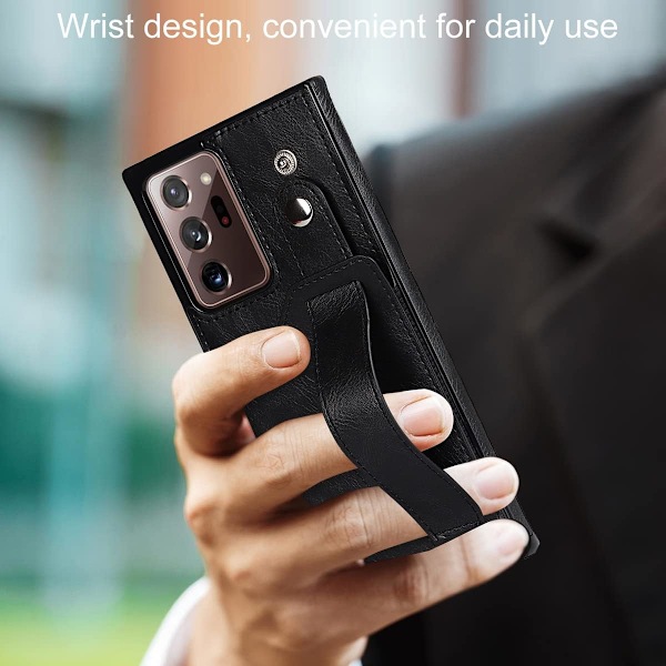 Designad för Samsung Galaxy Note 20 Ultra/Note20 Plus 5G Plånboksfodral med Justerbar Handledsrem Ställ PU Läder Kreditkortsfack