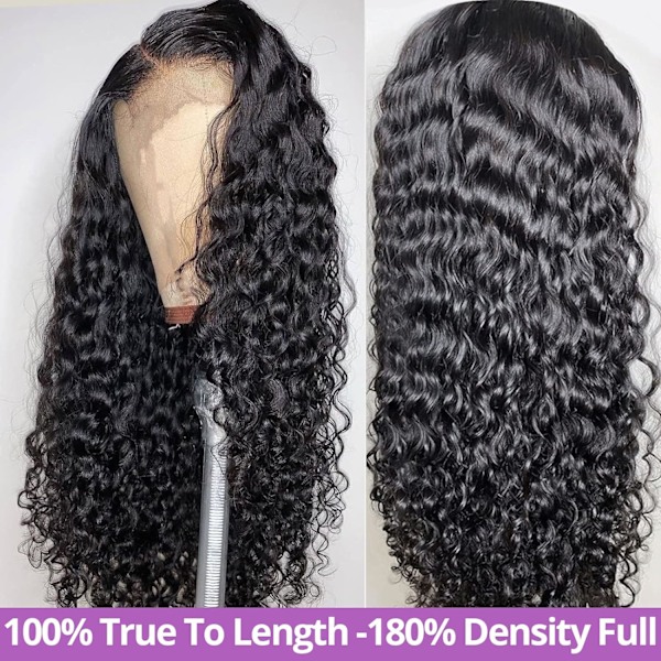 Deep Wave Lace Closure Parykker Menneskehår 180% Densitet Parykker til Sorte Kvinder 4X4 Transparent Lace Front Parykker Menneskehår Limfri Brasiliansk Vådt og Bølget Hår 26 Inch