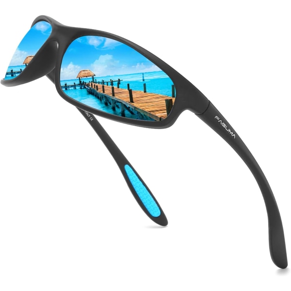 Polariserte sportsolbriller for menn sykling kjøring fiske 100% UV-beskyttelse Black Frame Blue
