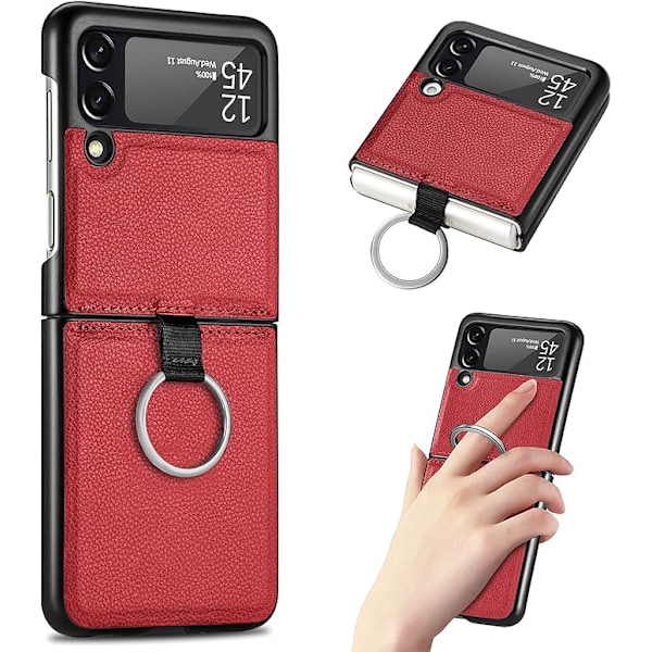 Suunniteltu Samsung Galaxy Z Flip 3 -kotelolle renkaalla, ohut PU-nahkainen iskunkestävä puhelinkotelo, Z Flip 3 5G -suojakotelo S:llä