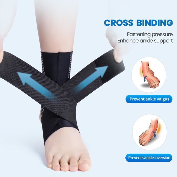 Ankelstøtte, Justerbar Åndbar Kompressionsankelstøtte, til Mænd og Kvinder med Forstuvede Ankler, Ankelbandage Stabiliserende Ligamenter, Plantar Fascii Black XLarge