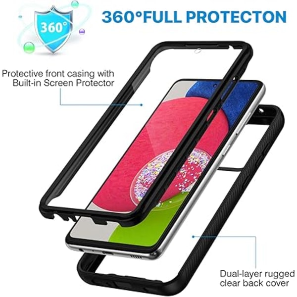Samsung A53 5G Skal, 360 Fullständigt Stötsäkert Skydd med Inbyggt Skärmskydd Klar Stötfångare Skyddsfodral Militärklassat Skydd