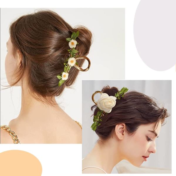 Hårklemmer Blomst Klo for Kvinner, 2 stk Store Sommerfugl Sklisikker Sterke Metall Kamelia Hårklemmer Flower-Green