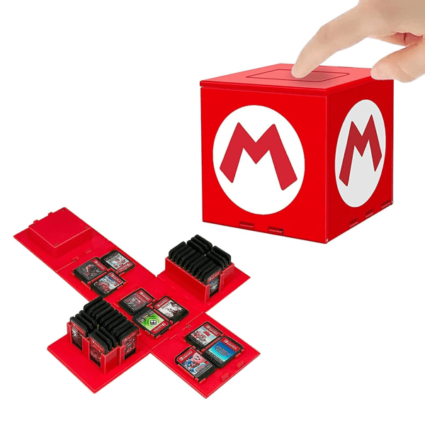 Kompatibel med Nintendo Switch, Extra Large Capacity Switch Game Case, Uppgraderad 41 Slots Switch Game Card Storage Box, Tryck för att fälla ut Fun Card Case M Red