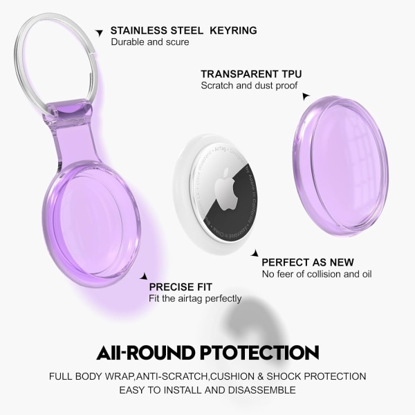 Airtag-holder, der er kompatibel med Apple AirTags, vandtæt, støvtæt og kollisionssikker Airtag-cover med flerfarvet, transparent, blødt TPU-materiale til 1 Purple