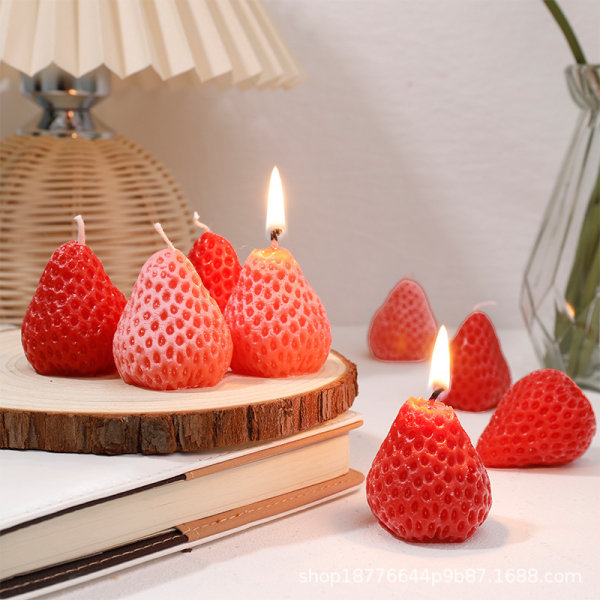 Jordgubbsformad doftljus med fruktaromer för fotorekvisita, födelsedag, bröllop, festdekoration (rosa)