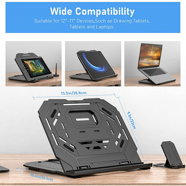 Tablet Stand, 10-Trins Justerbar Vinkel Tegnetablet Holder Foldbar Bordstand, Tablet Monitor, MacBook, Bærbar PC
