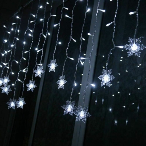 3,5 M Snowflake ljusridå, 96 LED-slingor 8 ljuslägen, fönsterdekoration, jul, bröllop, födelsedag, hem, uteplats - kall vit