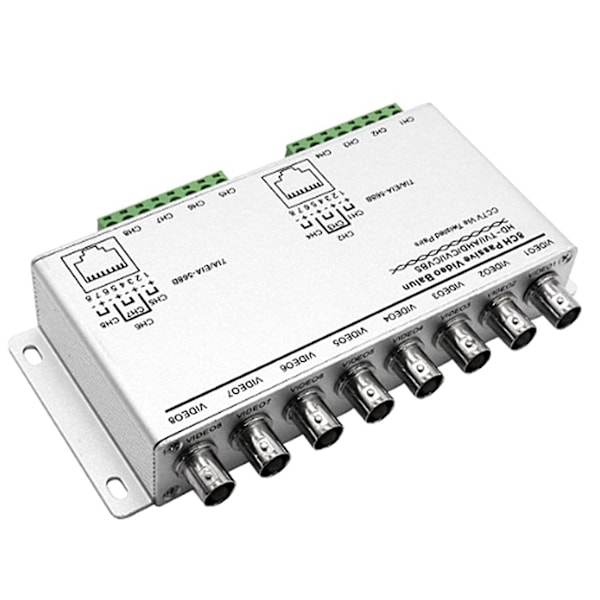 8-kanals UTP 720P/1080P HD passiv video balun transceiver, BNC til Cat5/5E/6 RJ45(T568B) UTP kabelkonverter video sender