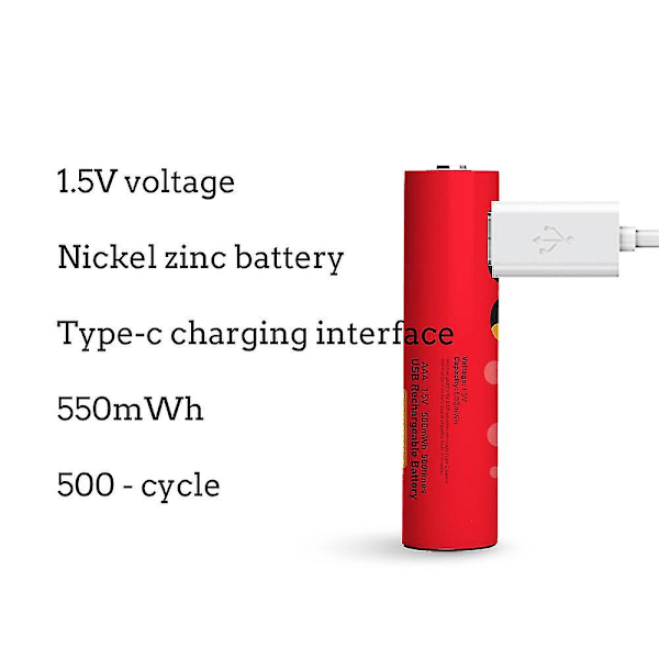 1,5 V AAA Ni-Zn-akku, kapasiteetti 550 mWh, USB-ladattava, yhteensopiva lelunäppäimistön kanssa + tyypin C -kaapeli, korkea laatu - HD