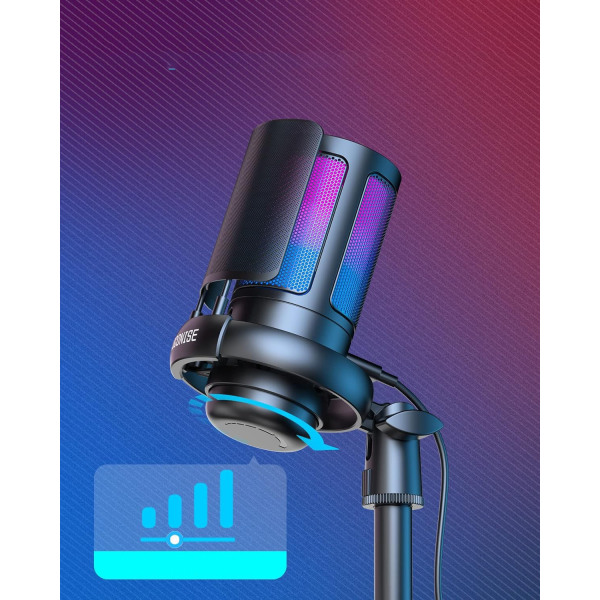 RGB-spelmikrofon, kardioid pickup-mikrofon för PC Mac PS5, mute-touch, volymjusteringsknapp, anti-pop-filter