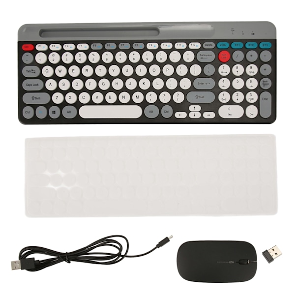 Wireless Keyboard Mouse Set Rechargeable Retro Style 2.4G Wireless Bluetooth Keyboard Mouse Set Black