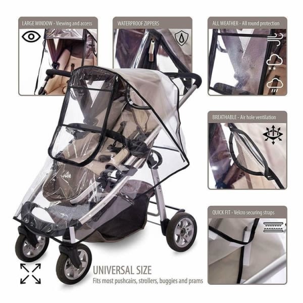 Universal regnskydd för barnvagnar, Regnhuva för barnvagnar, fönster med bekvämt åtkomst, bra luftcirkulation, inga skadliga ämnen