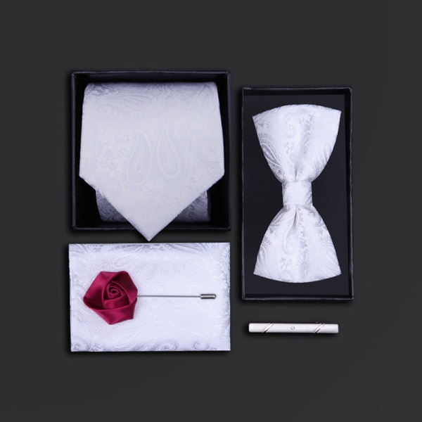 Herrslipsar Med matchande näsduk och manschettknappar i ett set White