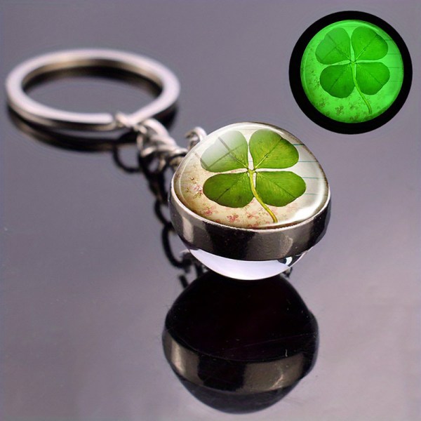 1 stk, lysende firkløver nøglering - Krystalglas Lucky Pendant