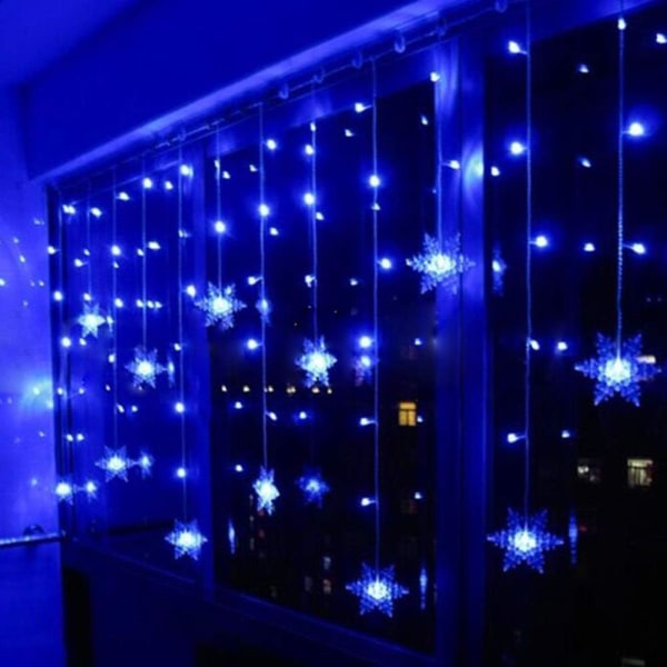 3,5 M Snowflake ljusridå, 96 LED-slingor 8 ljuslägen, fönsterdekoration, jul, bröllop, födelsedag, hem, uteplats - blå