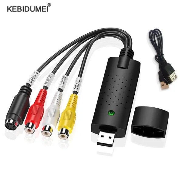 USB 2.0 til AV videoopptaksadapter konverter Enklere Cap USB  lyd videoopptaksenhet Video TV DVD VHS DVR for Win10 white