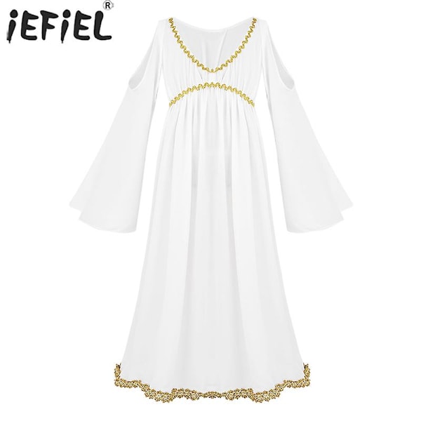 Roomalainen Kreikkalainen Kreikkalainen Athena Jumalatar Cosplay-mekko Tytöille Kultaisen Leikkauksen Halloween-asu Roolipelijuhla Pitkä Maskaradimeko L