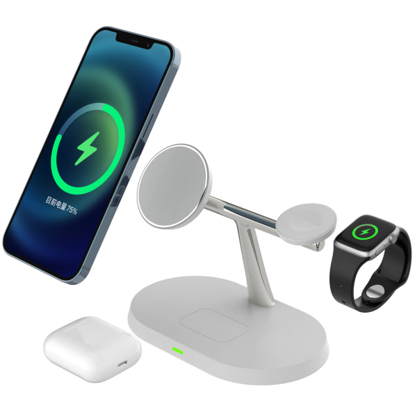 3in1 Magsafe trådlös laddare iPhone / Apple Watch / AirPods Vit