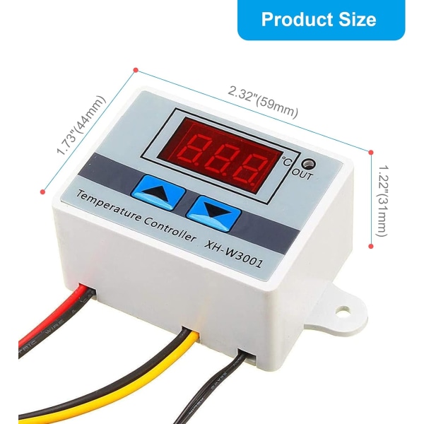 Pakke med 2 XH-W3001 Digital LCD-temperaturkontrolmodul, mikrodator termoregulator Termoelementtermostat med vandtæt sond (110-220V)