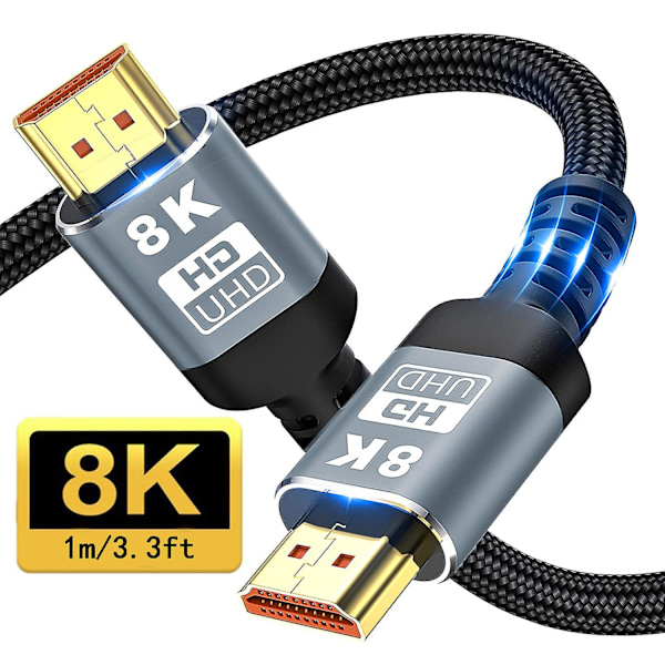 8K HDMI-kompatibel kabel HDMI 2.1 8K@60Hz Ultra Digital HD UHD Høy kvalitet flettet for bærbar PC PS4 PS5 TV-projektorer skjerm