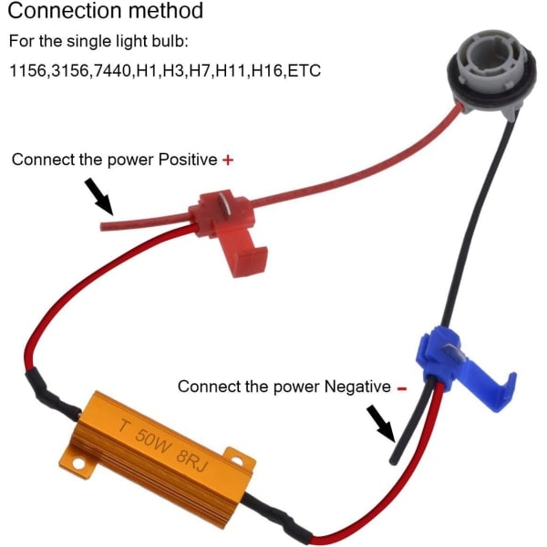 4 stk 50W 8 Ohm LED Lastresistor Forlykt Lastresistor Tåkelys Dekoder LED Blinklys Resistor Dekoderkabel