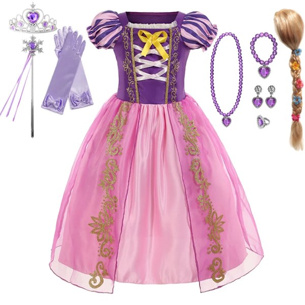 Rapunzelklänning för flickor, utklädningsklänning, fantasy, barnkalas, prinsesskostym, barn, halloween, lila paljetter, nätkläder Rapunzel A Set04-KL Rapunzel A Set04 2T(Tag100)