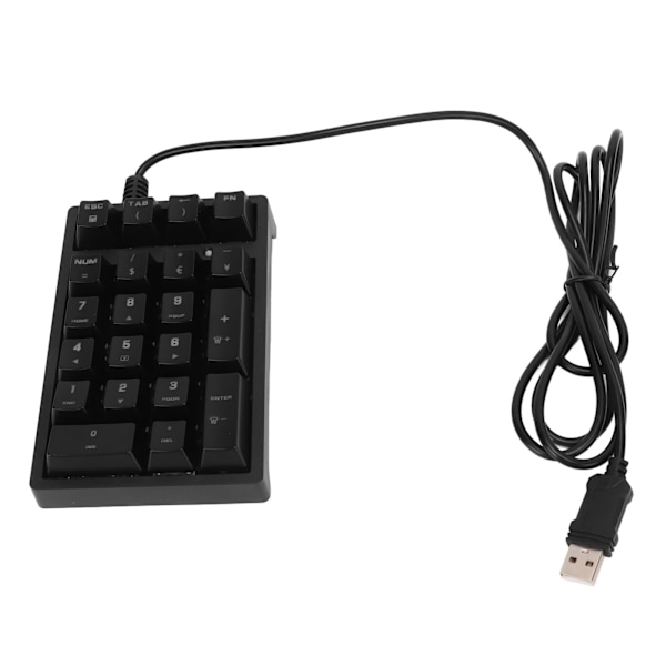 Mekanisk numerisk tastatur med ledning, 21 taster, blå switch, farve LED, USB, bærbar K21 Numpad til bærbar computer, pc-computer