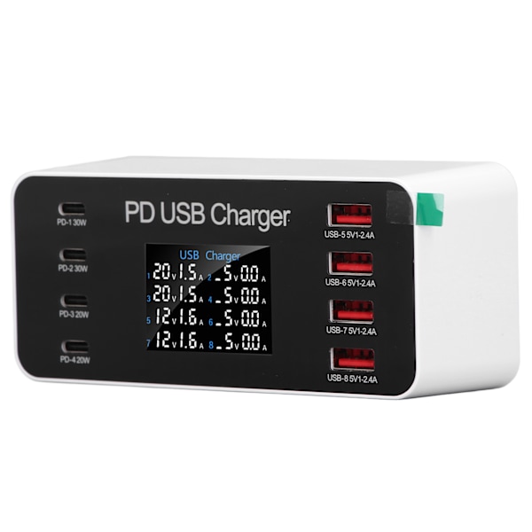 Työpöydän USB-laturi 8 porttia PD 30W digitaalinen näyttö USB-latausasema puhelimelle Tabletille 100-240V EU-pistoke