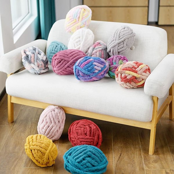 2 st Chunky Stickad Chenille Garn för Hand Stickning Filtar, Super Mjuk Stor Jumbo Filt Garn (Beige)